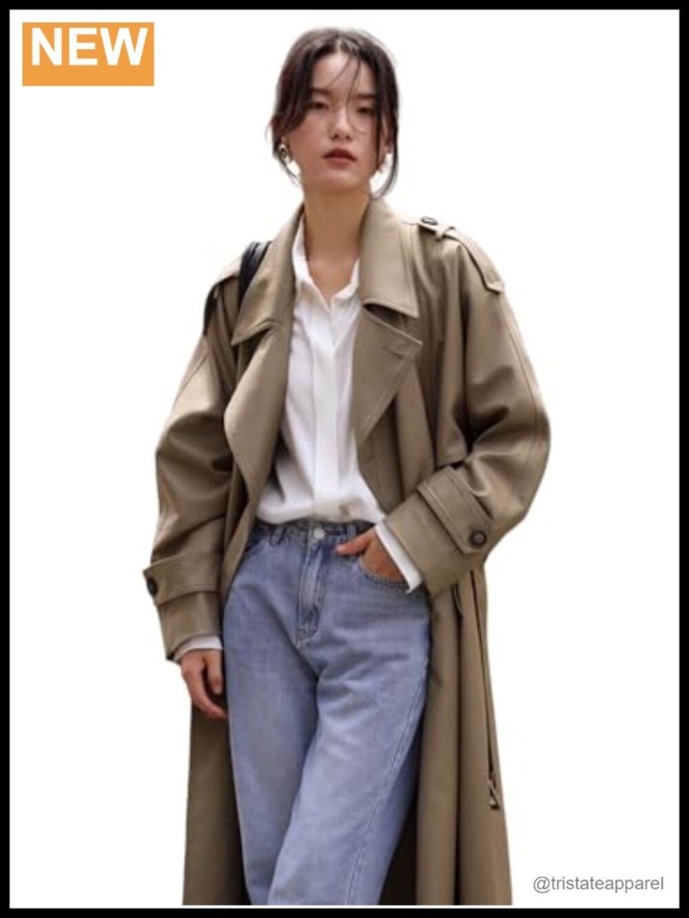 CsunYuk Double-Breasted Trench Coat with Belt Long Windbreaker